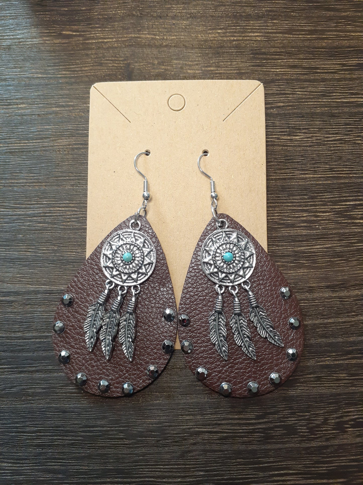 Rhinestone Studded Dream Catcher Dangle Earrings