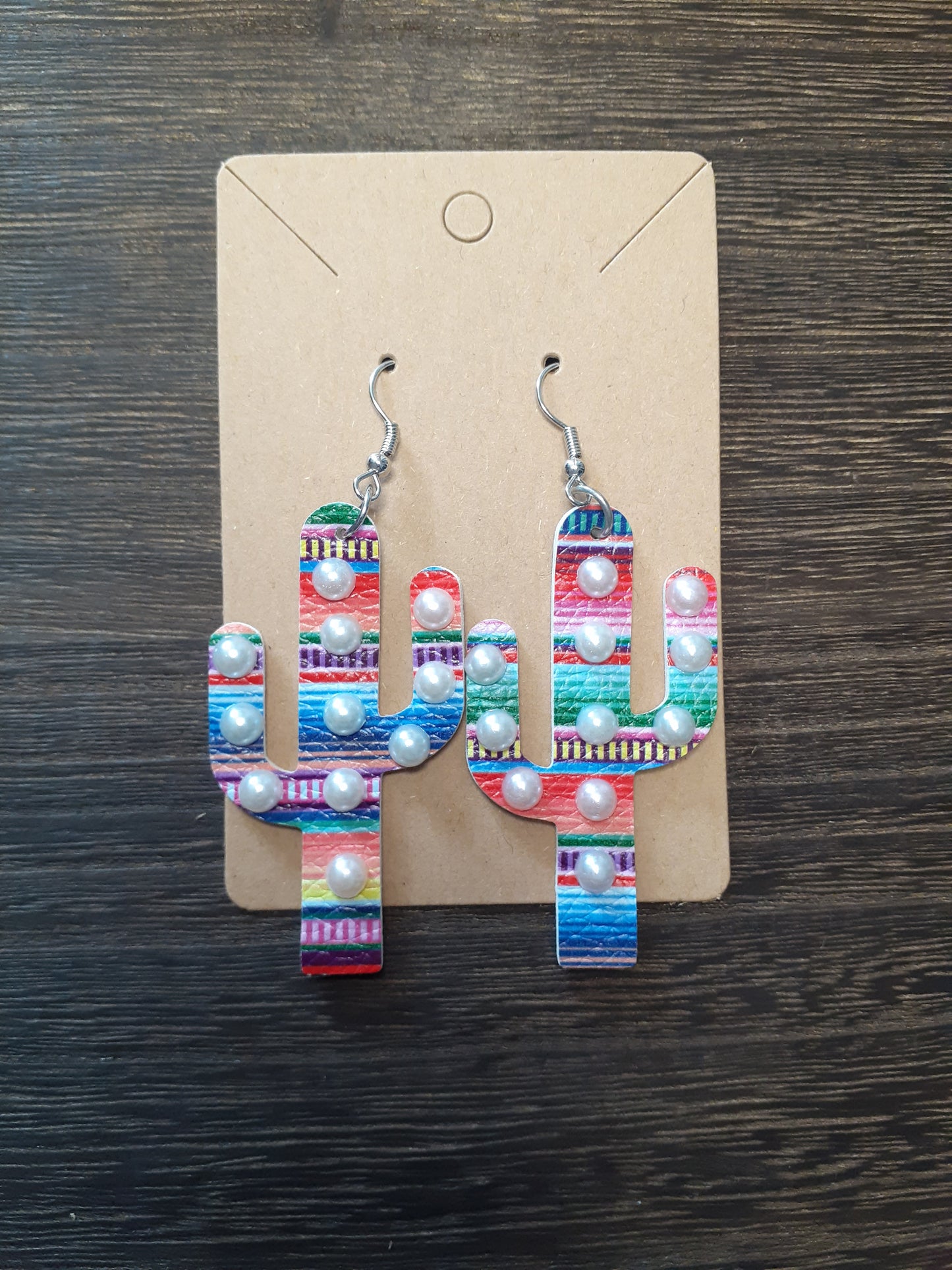 Pearls + Stripes Cactus Dangle Earrings