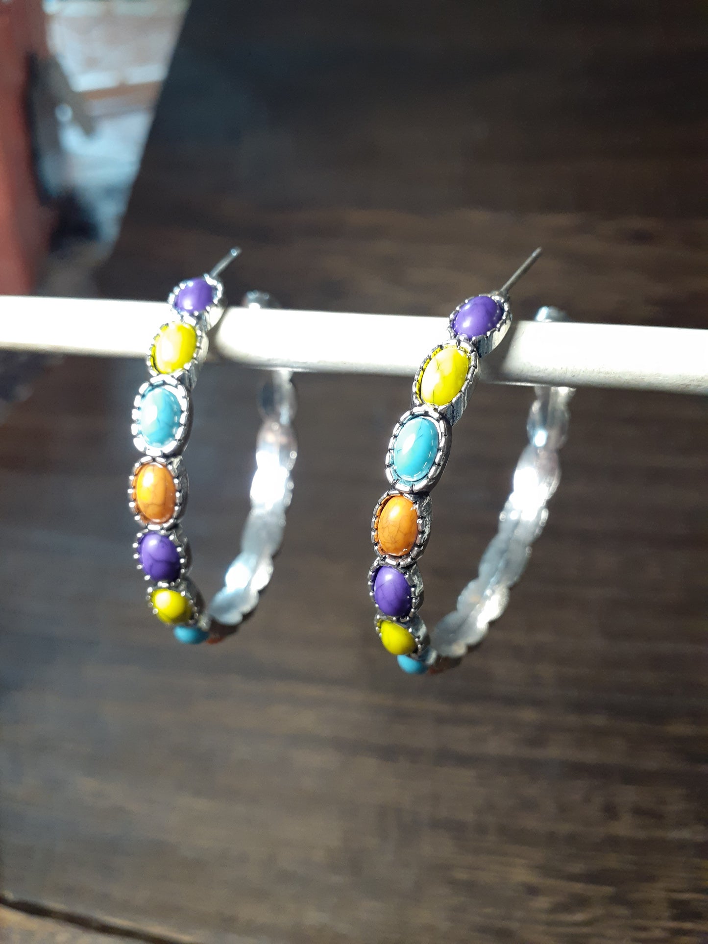 Colorful Stone Hoop Earrings