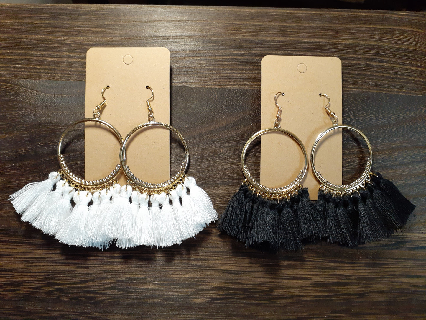 Gold Hooped Tassel Earrings