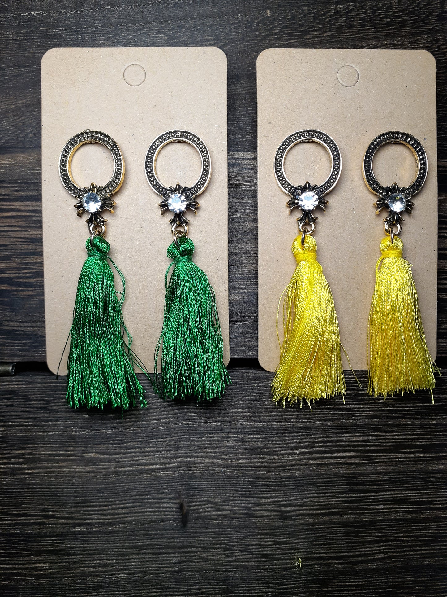 Brushed Gold + Gem Stud Tassel Drops