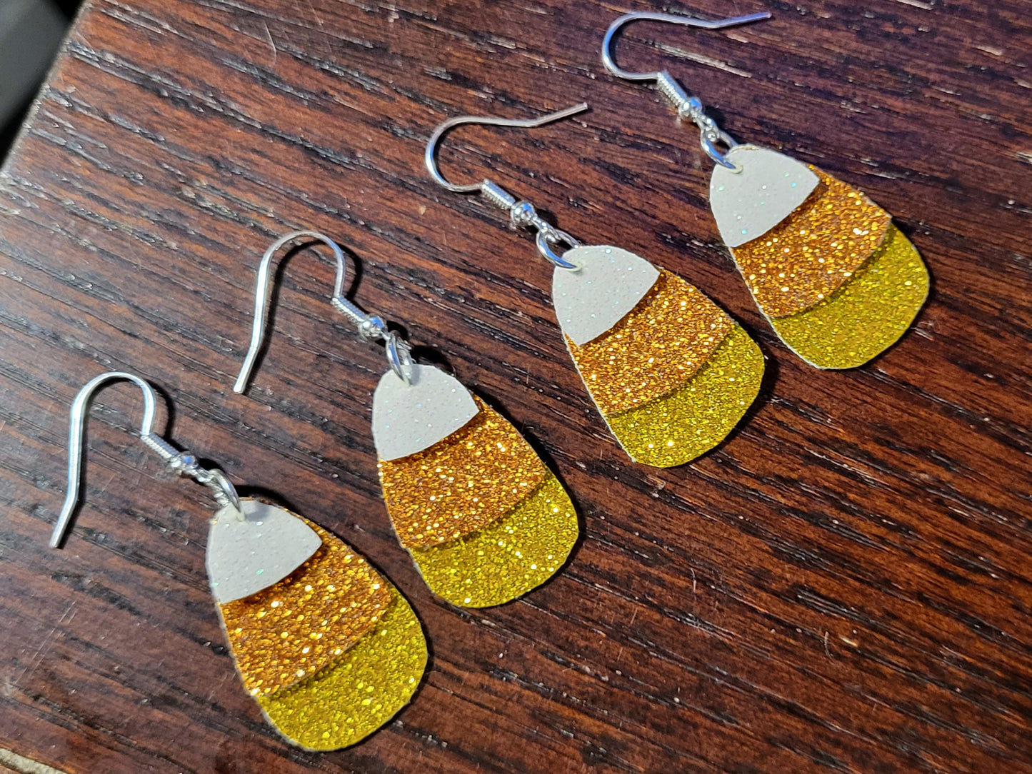Candy Corn Dangle Faux Leather Earrings
