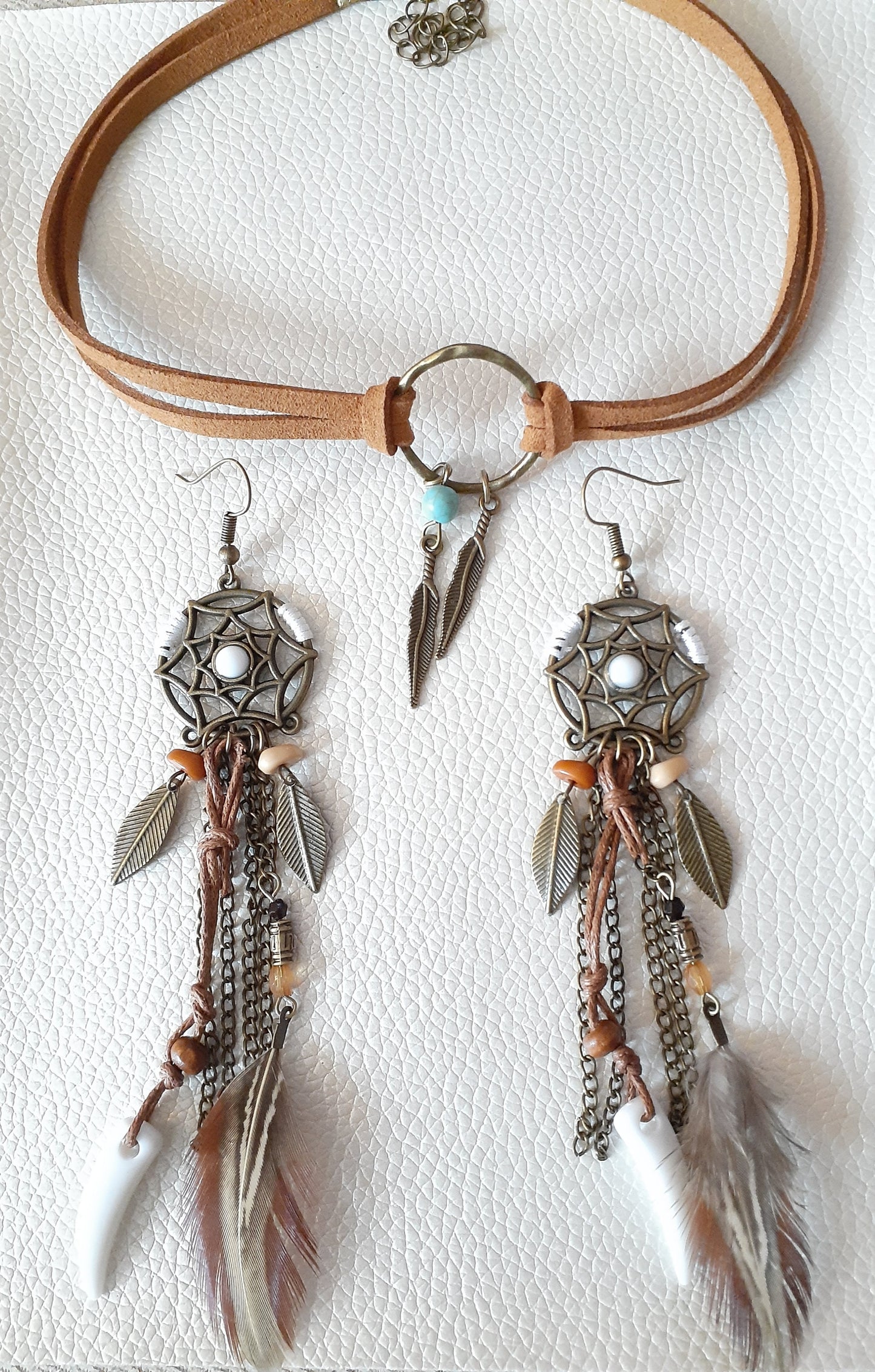 Dream Catcher Earrings with Brown Choker set