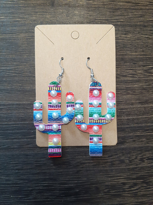 Pearls + Stripes Cactus Dangle Earrings