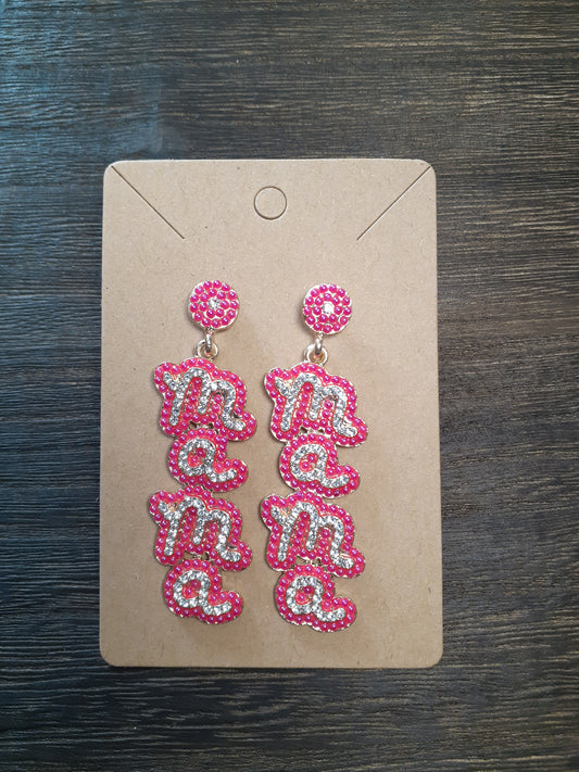 Mama Pink Silver Bead Dangle Earrings