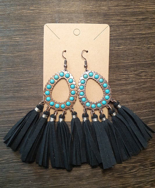 Boho Bronze + Teal Turquoise with Black tassels