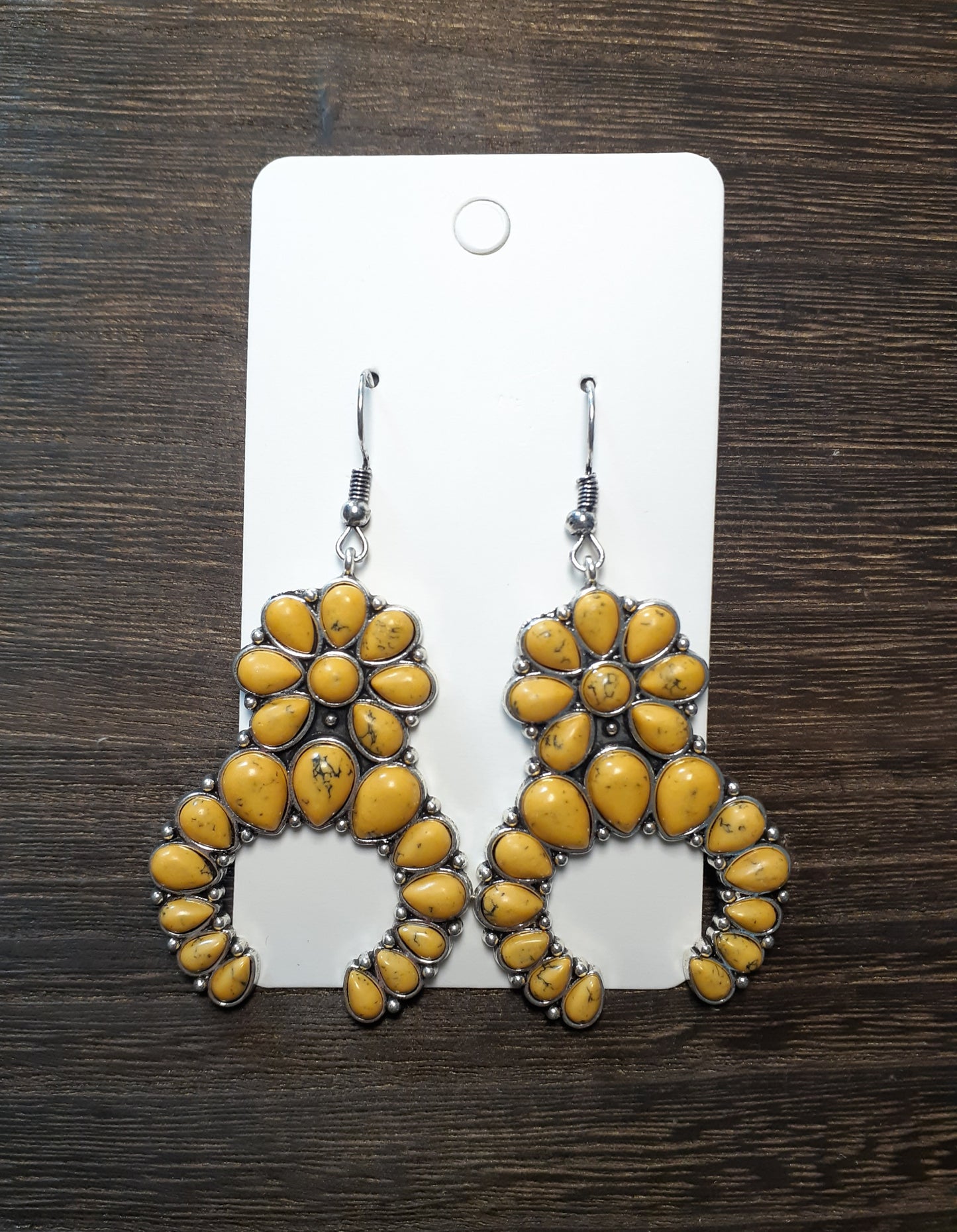Yellow Pine Stone + Silver Plated Dangle Earrings