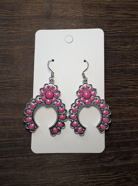 Hot Pink + Silver Plated Boho Dangle Earrings