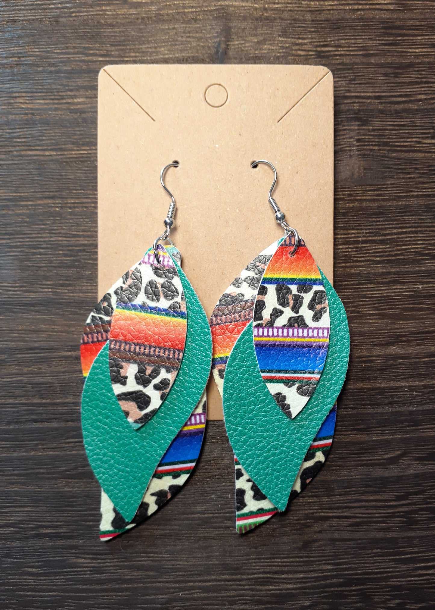 Teal Multi-patterned Layered Dangle Earrings