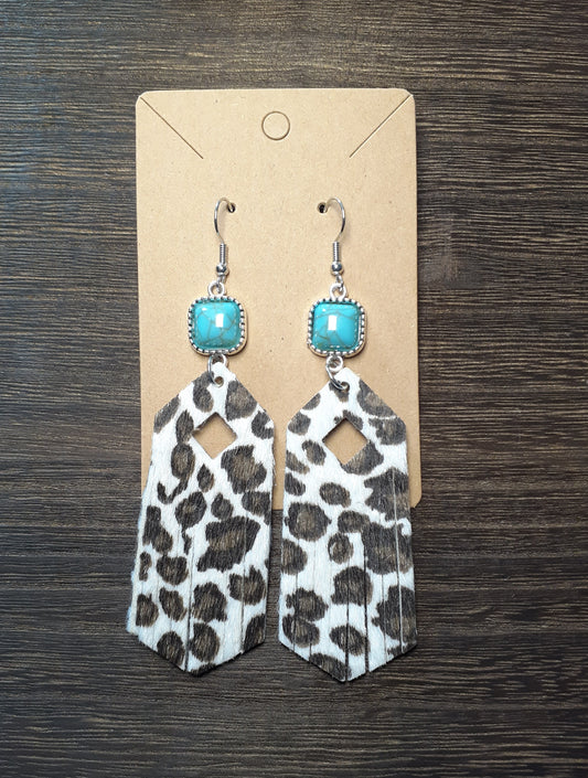 Keyhole Leopard Fringe and Teal Dangle Set