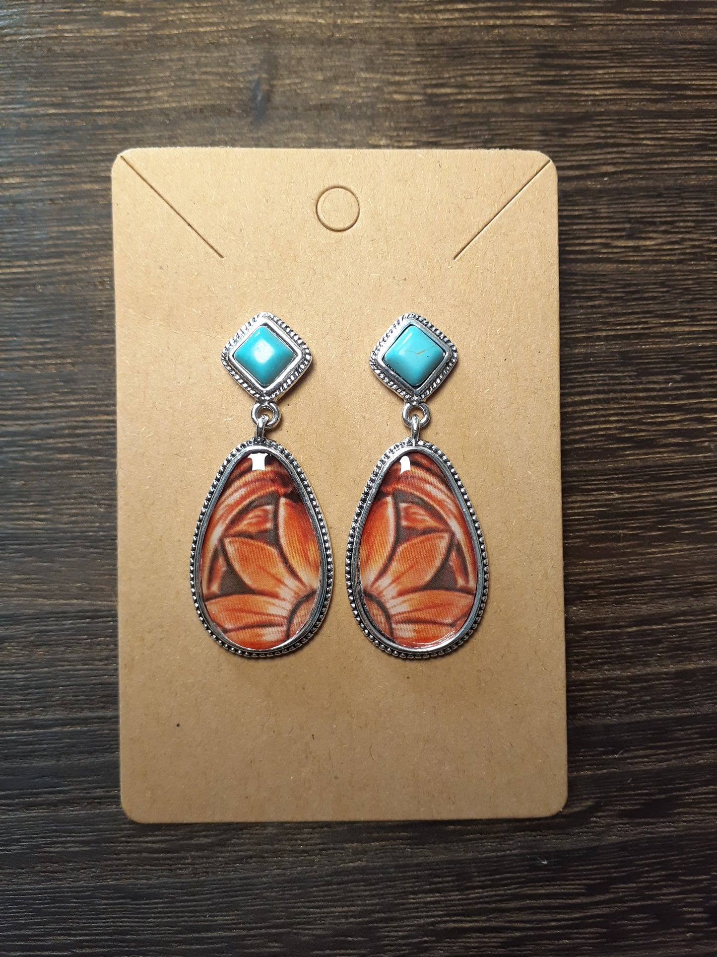 Western Flower Pattern + Turquoise Stud Dangles