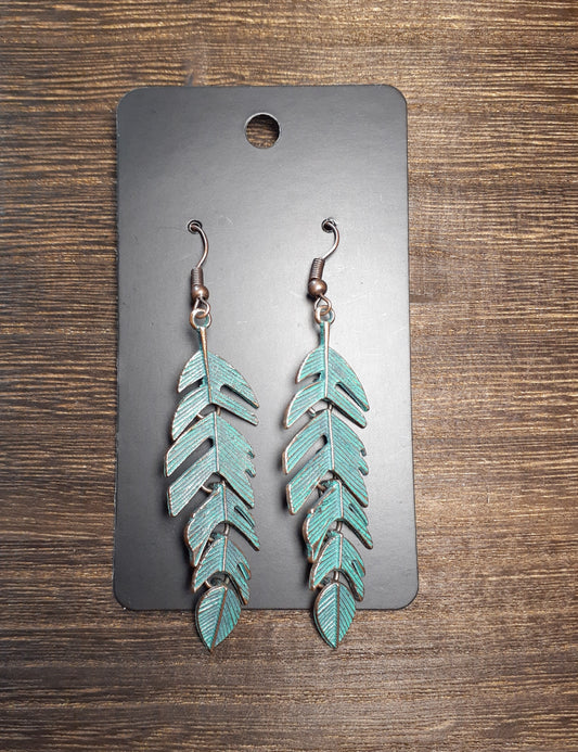 Feather Dangle Linked Metal Earrings