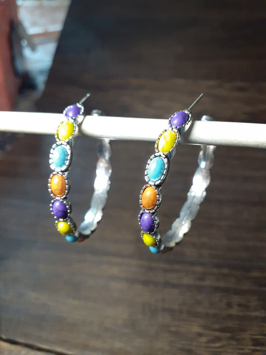 Colorful Stone Hoop Earrings