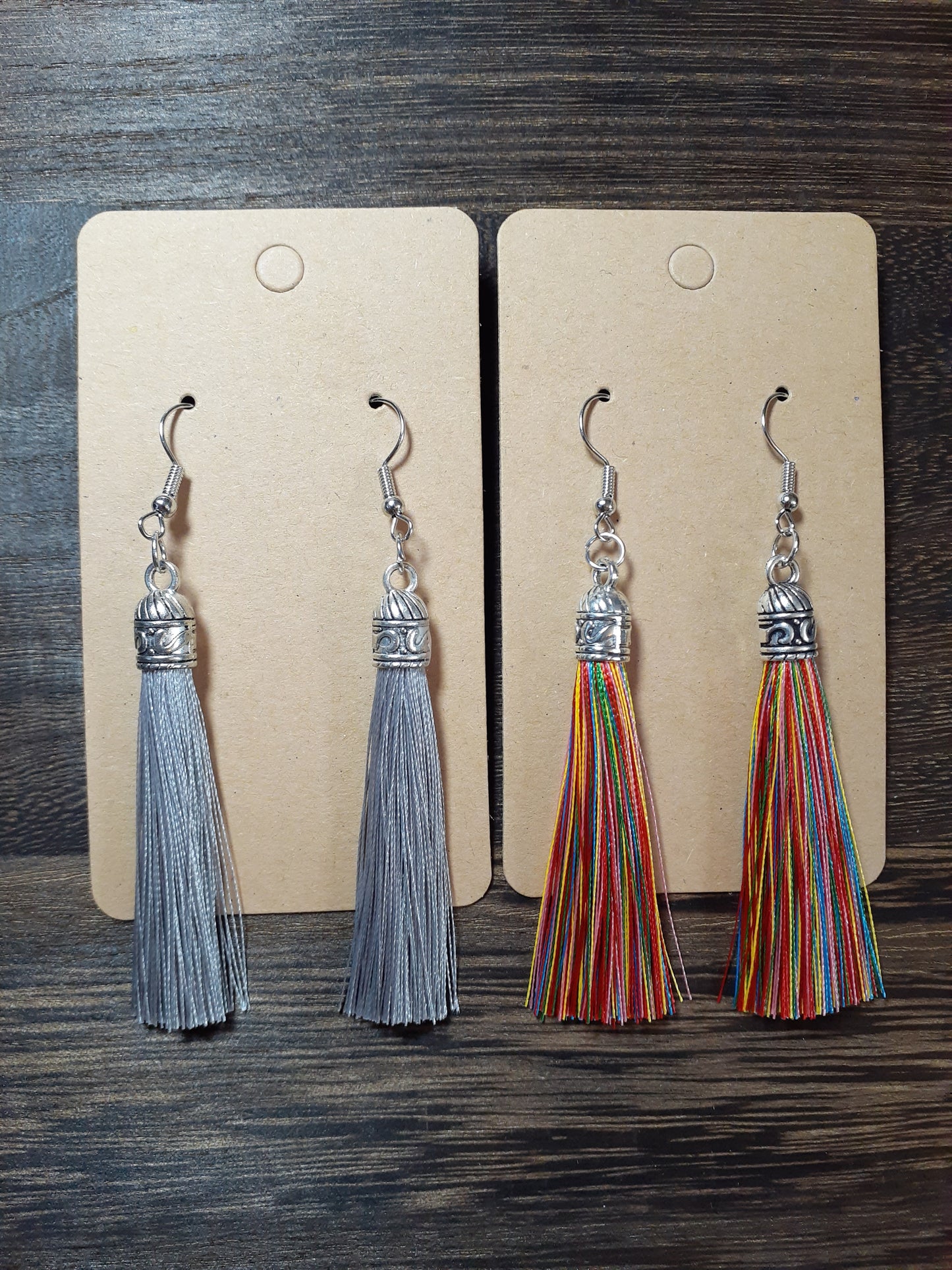 Silver Embossed Single Tassel Earrings