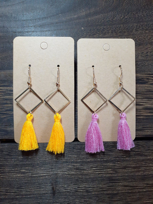 Gold Triangle + Tassel Dangle Earrings
