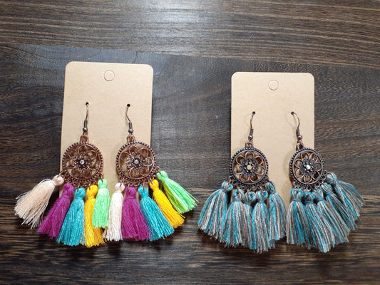 Flower Tassel Dangle Earrings