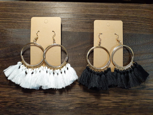 Gold Hooped Tassel Earrings