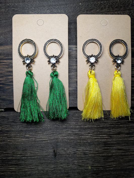 Brushed Gold + Gem Stud Tassel Drops
