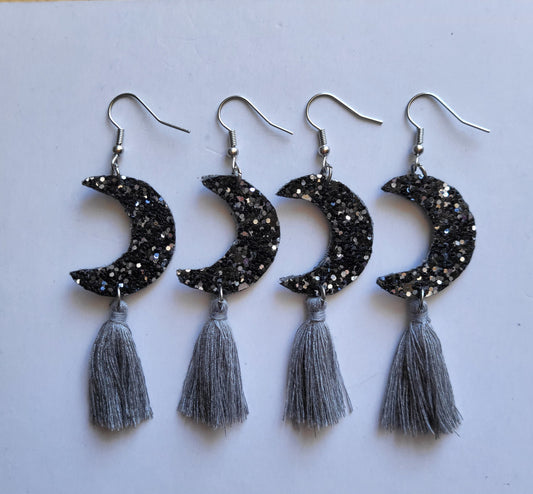 Black Speckled Glitter Moons with Tassel