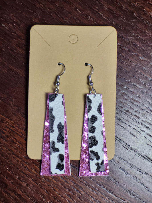 Hot Pink Sequins + Spotted Print Faux-Leather Earrings