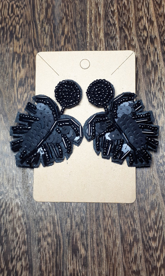 Black Bead + Sequins Leaf Dangles