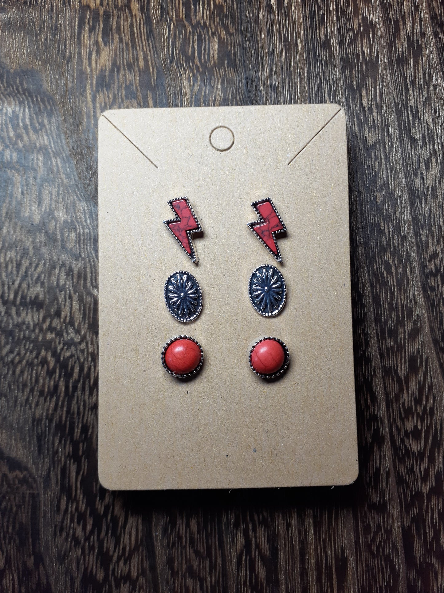 3 Stud Set Red Turquoise