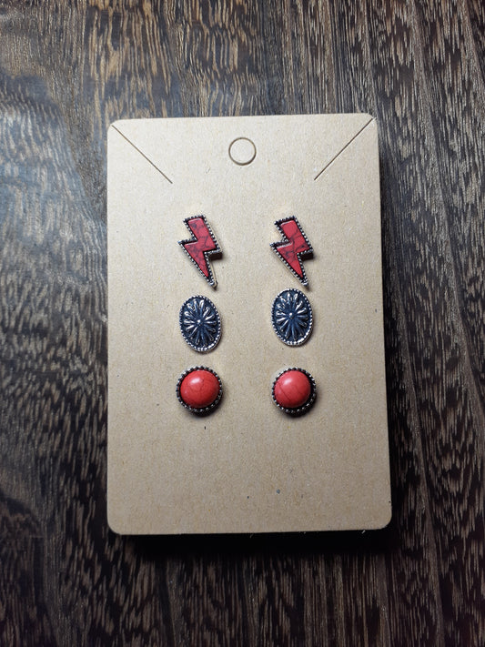3 Stud Set Red Turquoise
