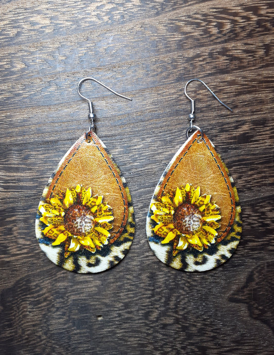 Sunflower Leather Dangle earrings