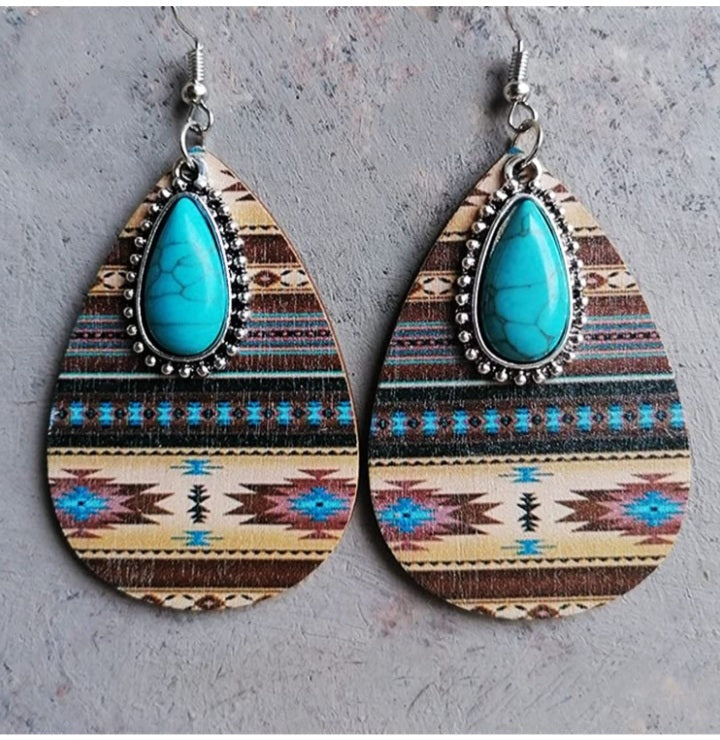 Western Browns with Blue + Turquoise Wood earrings