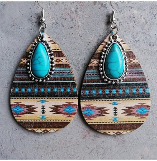 Western Browns with Blue + Turquoise Wood earrings